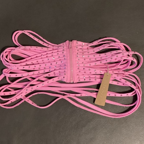 NWT SKIMS Size XS Pink Rhinestone Swim Strappy Skirt - Picture 2 of 9